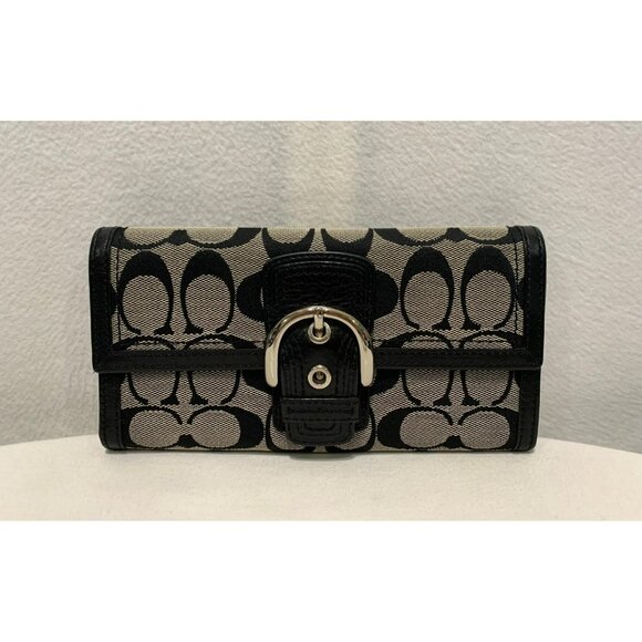 SOLD***Y2K Coach Soho Signature Long Wallet Buckle Canvas Leather Black Gray - Picture 1 of 12